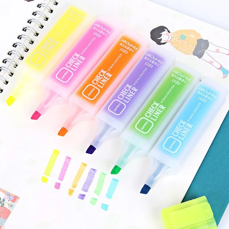 

6pcs/lot Oblique head Highlighter Pen Markers Pastel Liquid Chalk Marker Fluorescent Milkliner Highlighters Color Pen 04410