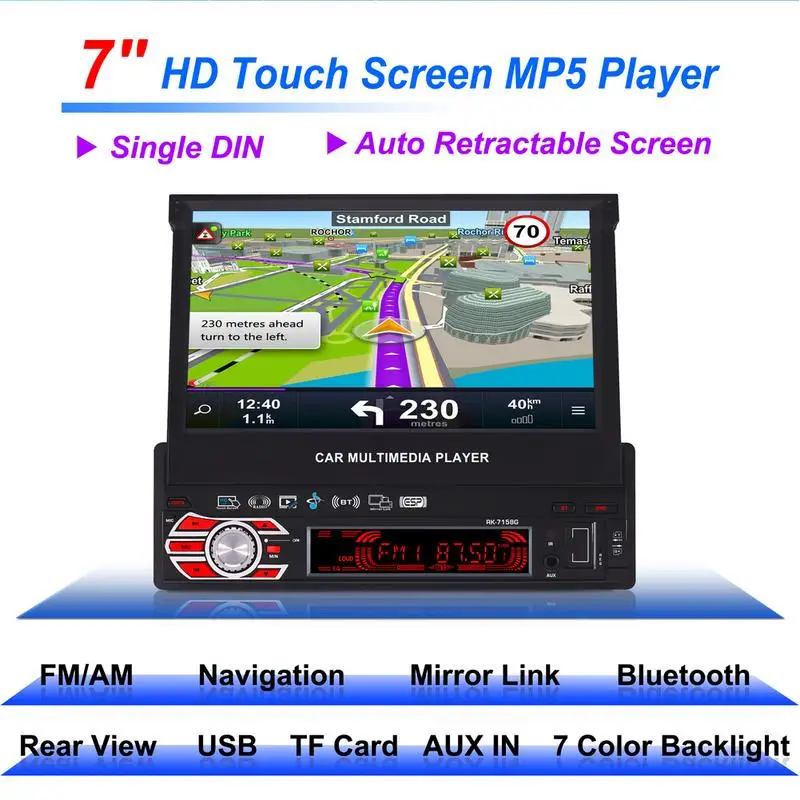 

RK-7158G 7inch 1 Din GPS Navigation Car Radio Retractable Screen Auto Media Multimedia Player Vehicle-Mounted MP5 Automatic Open
