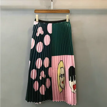 

Skirts Women Spring Summer Style Women High Waist Funny Cartoon Character Pleated Skirt Weave Point Breathable Skirt Femme
