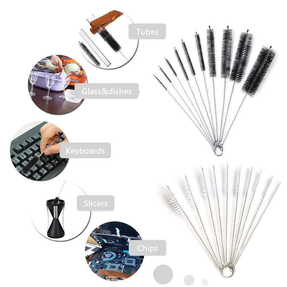 

10pcs set Stainless steel+Nylon Cleaning Brush Computer Musical Instrument Test Tube Bottle Straw Washing Cleaner Bristle Kit