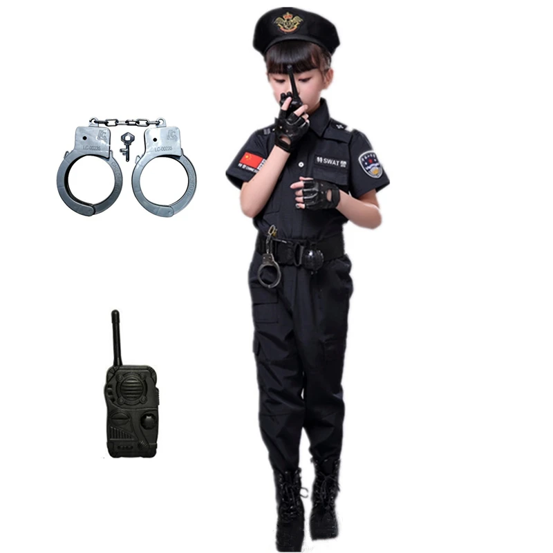 

Boys Police Uniforms Carnival Halloween Cosplay Costumes for Kids Children SWAT Party Gifts Clothing+Pant Set Army Costume