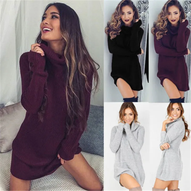 

Womens Cowl Neck Loose Long Sleeve Oversize Sweater Dress Casual Ladies Fashion New Stylish Warm Knitting Dress