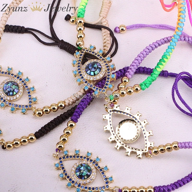 5 шт. ZYZ326 0894 CZ Micro Pave Eye Shell Macrame шнур нить Веревка Браслет медные бусины