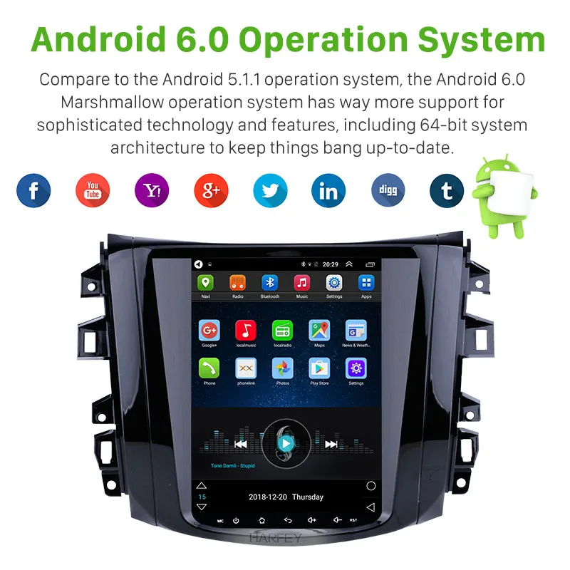 Clearance Harfey GPS Navi Android 6.0 Radio for 2018 Nissan NAVARA Terra 9.7"4G LTE Car Multimedia Player with Rear camera Mirror  WIFI 1