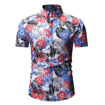 

European style slim men's shirts Stylish casual tops printed short-sleeved shirts