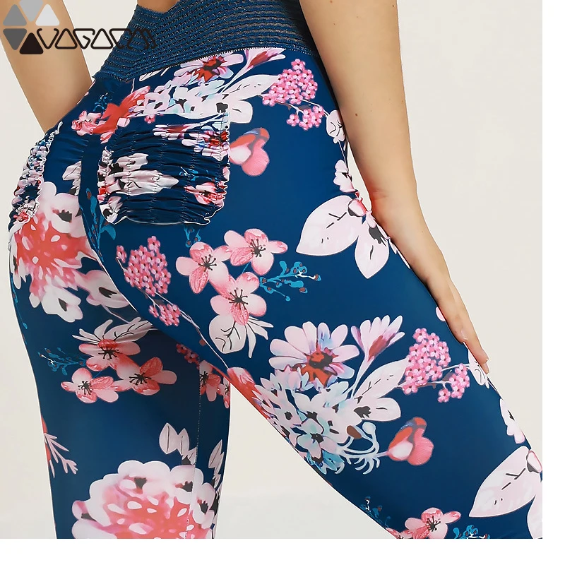 

Pink Floral Yoga Pants Leggings Femme Sportswear High Waist Elastic Women Leggings Trousers Women Sport Fitness Leggings Pants
