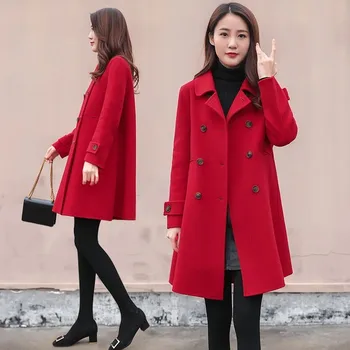 

5XL Spring Woolen Coat 2019 Large Size Spring Dress Women Coat Cute Fashion A Version Woolen Red Jacket Loose Wool Coat AS236