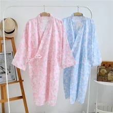 Японское кимоно пижамы Женская Чистая хлопковая юката Японский Полный хлопок халат Вишневый галстук парящая одежда пижамы летняя домашняя одежда