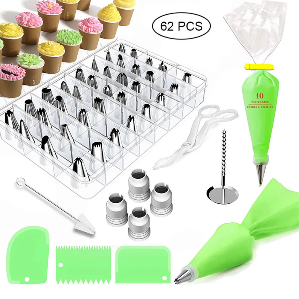 

62pcs Cake Decorating Tools Cake Baking Tools 36 Stainless Steel Icing Piping Tip Fondant Cutter Pastry Nozzles Set Pastry Bags
