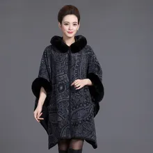 Winter Women Fur Collar Cashmere Sweater Poncho Knitting Wool Cloak Batwing Sleeve Loose Thick Knitted Cardigan Capes Winter Women Fur Collar Cashmere Sweater Poncho Knitting Wool Cloak Batwing Sleeve Loose Thick Knitted Cardigan Capes