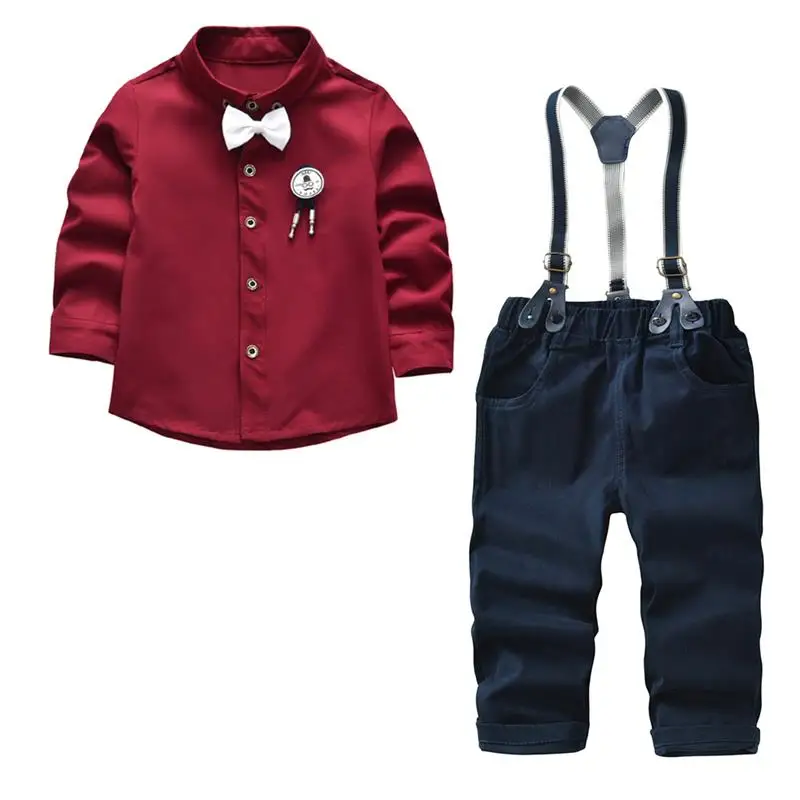 

Clearance Sale 4pcs Baby Boys Clothes Sets Gentlmen Outfit Bowknot Party Prom Clothes Jumpsuit Formal Shirt and Suspender Pants