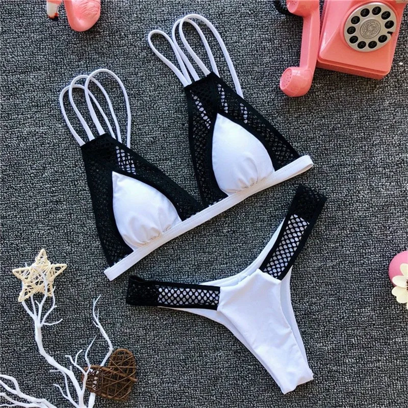 

Fishnet Bikini Set 2019 Newest Women Swimwear Mesh Patchwork Push Up Padded Bra Women Swimsuit Bahing Suit Women Swiming Bikini