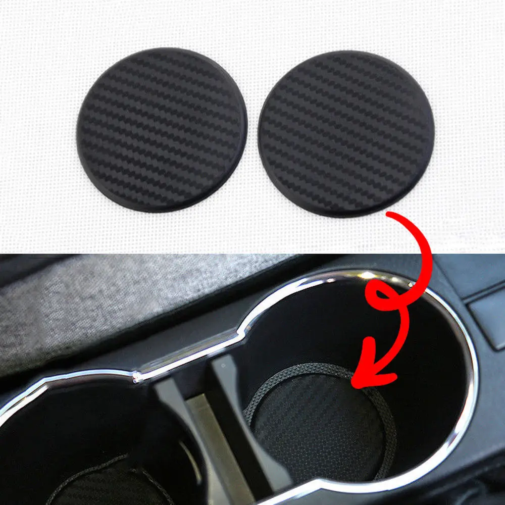 

2Pcs Black Car Auto Water Cup Slot Non-Slip Carbon Fiber Look Mat Accessories