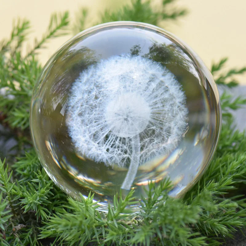 

Artificial Crystal Ball Internal Carved 3D Dandelion Transparent Crystal Ball Gift Craft Decor 8cm