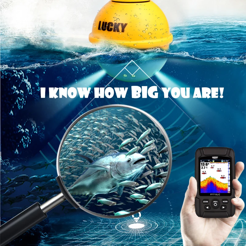 محظوظ عمق سونار الاستشعار صياد السمك اللاسلكية السونار Fishfinder 100 m الصيد أداة الروسية القائمة للماء FF718LiC-WLA