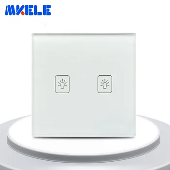 

EU Standard Touch Wall Switch 2 Gang 2 Way Light Switch For Home White Tempered Glass Panel Touch On Off Switch
