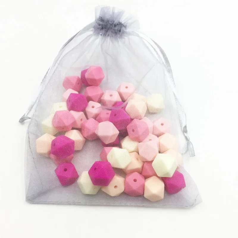 

Silicone Beads For Teether Mix Colors 50pcs Large 13mm Purple Geometric Hexagon DIY Necklace Bracelet Baby Teether