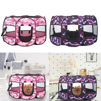 

1pc Portable Folding Pet Tent Dog House Cage Dog Cat Tent Playpen Puppy Kennel Easy Operation Octagonal Fence Outdoor Supplies