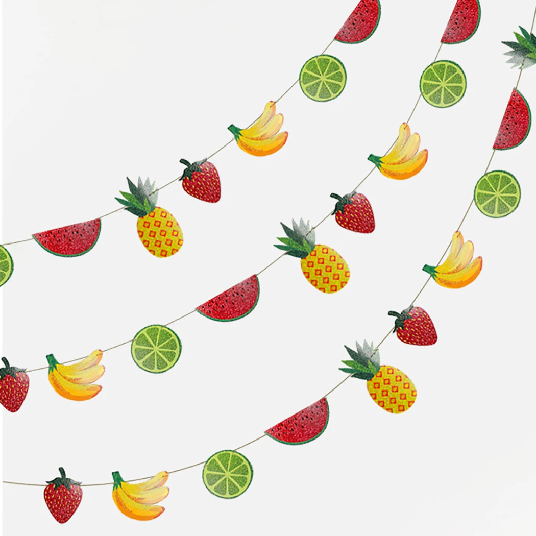 

2 Sets Creative Glitter Printing Summer Tropical Fruit Pull Flower Hanging Flag Birthday Banner Party Decorations
