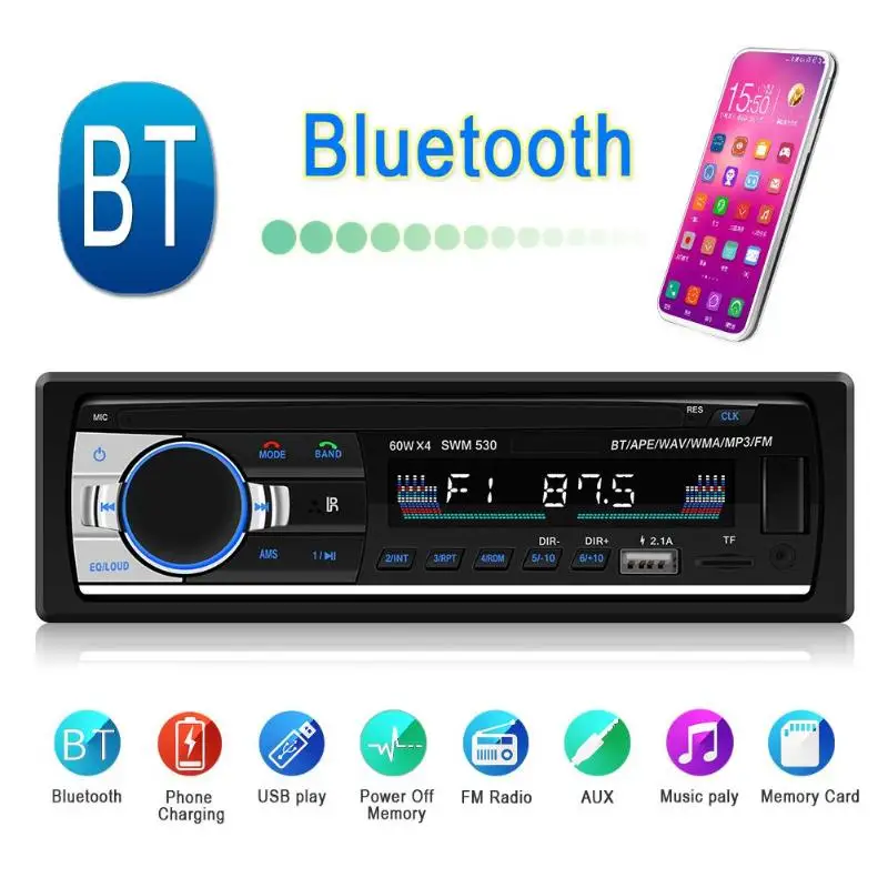 

Car Electronics Video Players SWM 530 LCD Screen Bluetooth 4.0 Car Stereo MP3 Audio Player FM Radio U Disk AUX RCA Audio Output