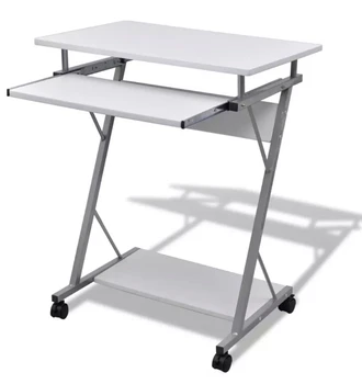 

VidaXL Computer Desk Pull Out Tray White Furniture Office Student Table Laptop Notebook Lap Desk Table With Castors Bottom Shelf