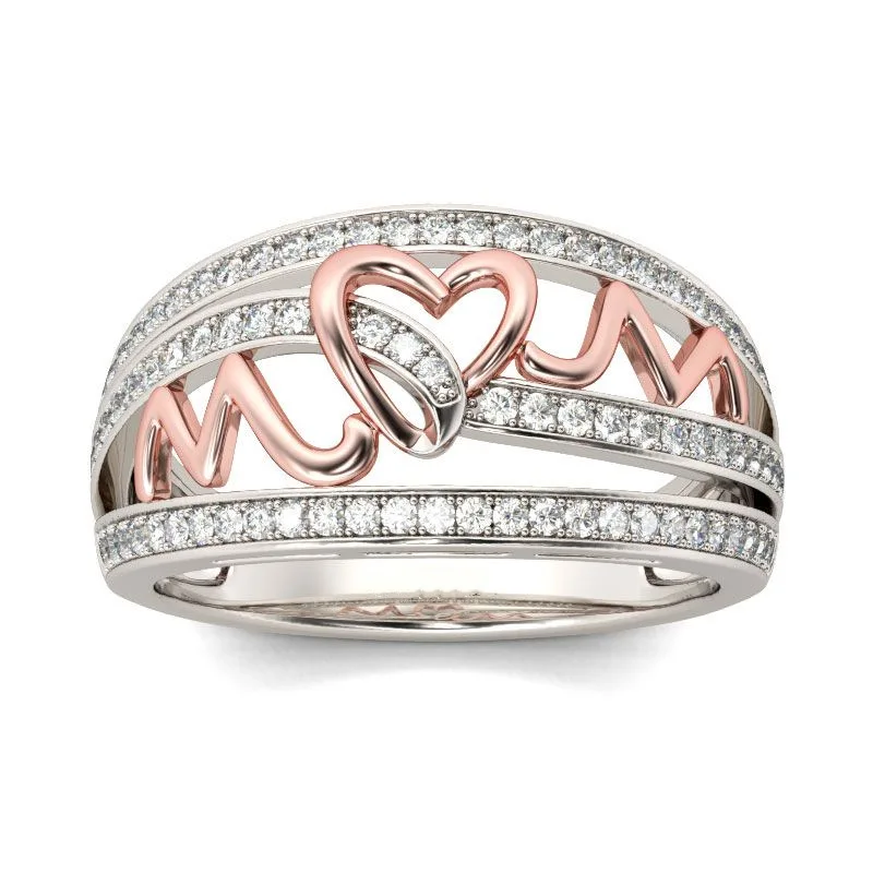 

2019 Love Mom Heart Ring for Women Silver Rose Gold Color CZ Micro Paved Rings Female Ring Anniversary Jewelry Mother Day DDR051