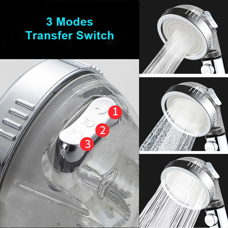 ZhangJi Bathroom 3-Function SPA shower head with switch on/off button high Pressure Anion Filter Bath Head Water Saving Shower