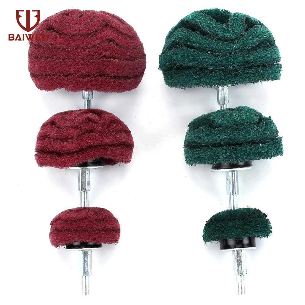 6Pcs Scouring Pad Grinding Head Nylon Fiber Polishing Buffing Wheel For Drill Dremel Accessorie 6mm Shank