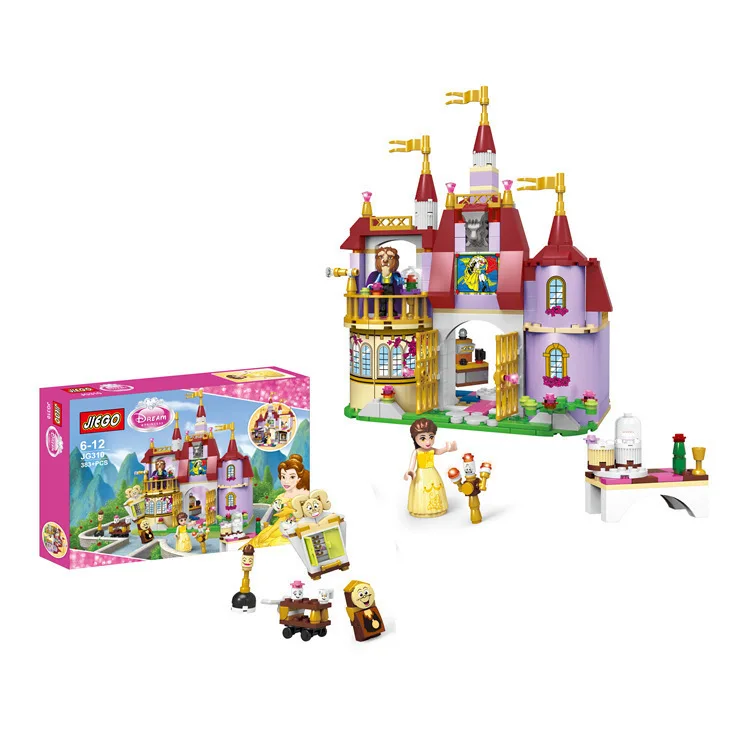 Ceny JG310 383 sztuk piękna i bestia księżniczka Bella zaczarowany zamek z klocków cegły dzieci zabawki kompatybilny Legoings dziewczyny przyjaciele