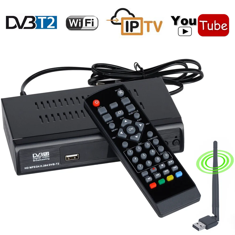 Koqit 1080P DVB-T2 Tv tuner dvb t2 HD TV Box receptor Terrestrial Convertor MPEG4 DVB T Digital Receiver Witi Youtube IPTV M3u
