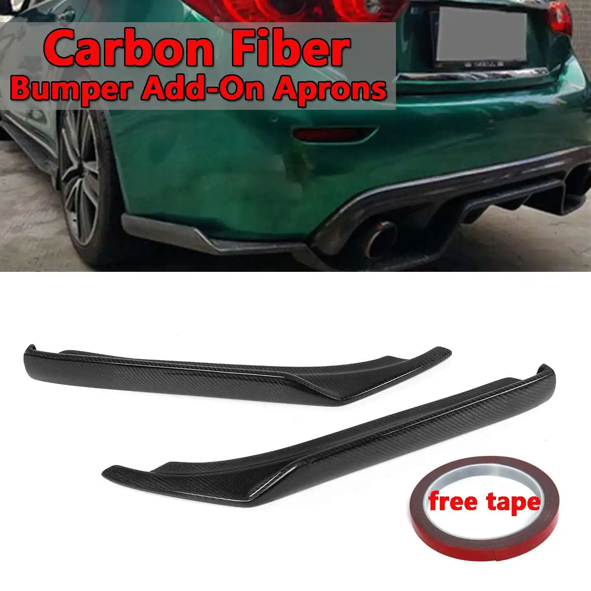 

2x Real Carbon Fiber Car Rear Bumper Side Corner Deflector Spoiler Splitters Lip Add-On Aprons For Infiniti Q50 2014-2017