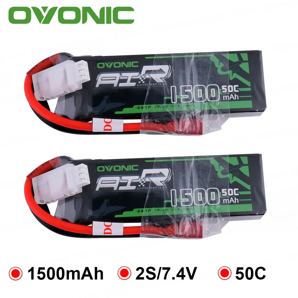 2х аккумулятор ovoic 7,4 V 1500mAh 50C-100C 2S LiPo с Т-образным разъемом для 1/18 RC автомобиля 1:18 размера автомобиля вертолета самолета квадрокоптера