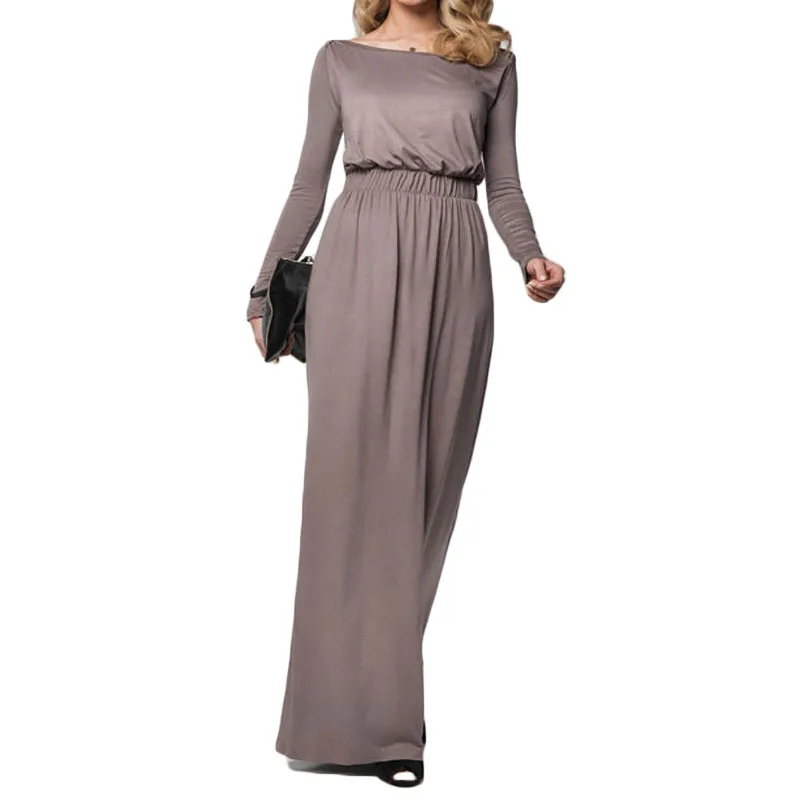 

Women Maxi Long Stright Dress Summer Cotton Retro Shash Neck Solid Casual Elegant Long Sleeve High Waist Evening Party Dresses