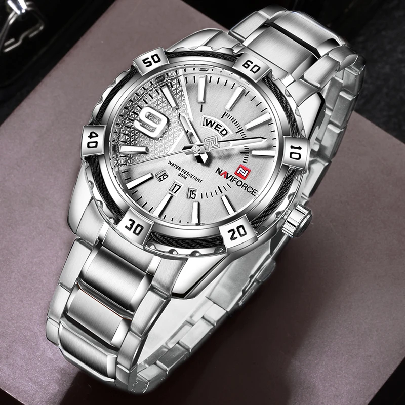  NAVIFORCE Men Sport Waterproof Watch Date Week 24Hour Display Military Quartz Watches Male Business
