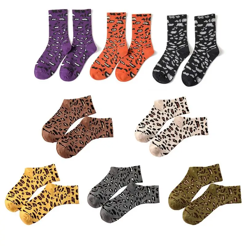 

New Fashionable Women's Stocking Leopard Print Pattern Multicolor Cotton Middle Length Socks Sweat-absorbent Breathable Socks