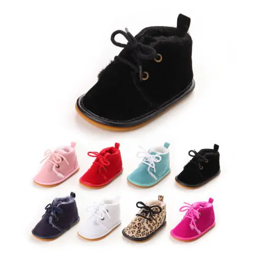 Модные новорожденных Кроссовки для маленьких мальчиков девочек Обувь на теплом меху кроватки обувь 0-18 м