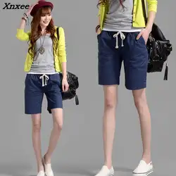 Летние женские шорты модные повседневные льняные шорты с эластичной резинкой на талии шорты с карманами Xnxee
