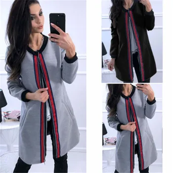 

Fashion Autumn Lady Women Long Sleeve V-Neck Zipper Casual Outwear Jacket Coats Loose Tops