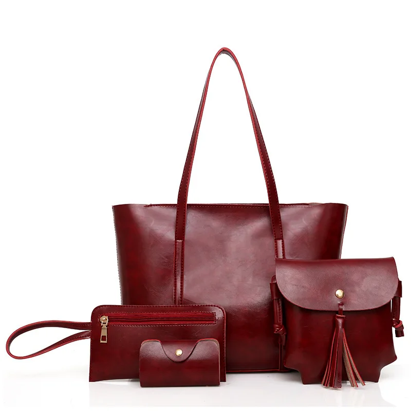 TTOU 4pcs/set Leather Bags Women Handbag Set Luxury Handbag Women Bags Designer Black Handbag Ladies Hand Bag Purse Female