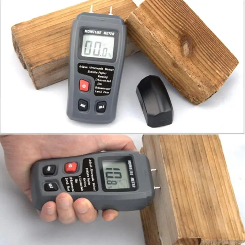 Kopen Twee Pins Digital Hout Vochtmeter 0 99.9% Hout Vochtigheid Tester Timber Vochtige Detector met Groot LCD Display