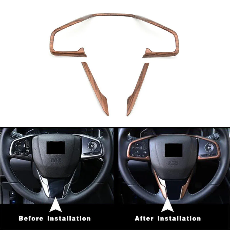 

3x For Honda CRV CR-V 17-18 Peach Wood Grain Steering Wheel Frame Cover Trim New