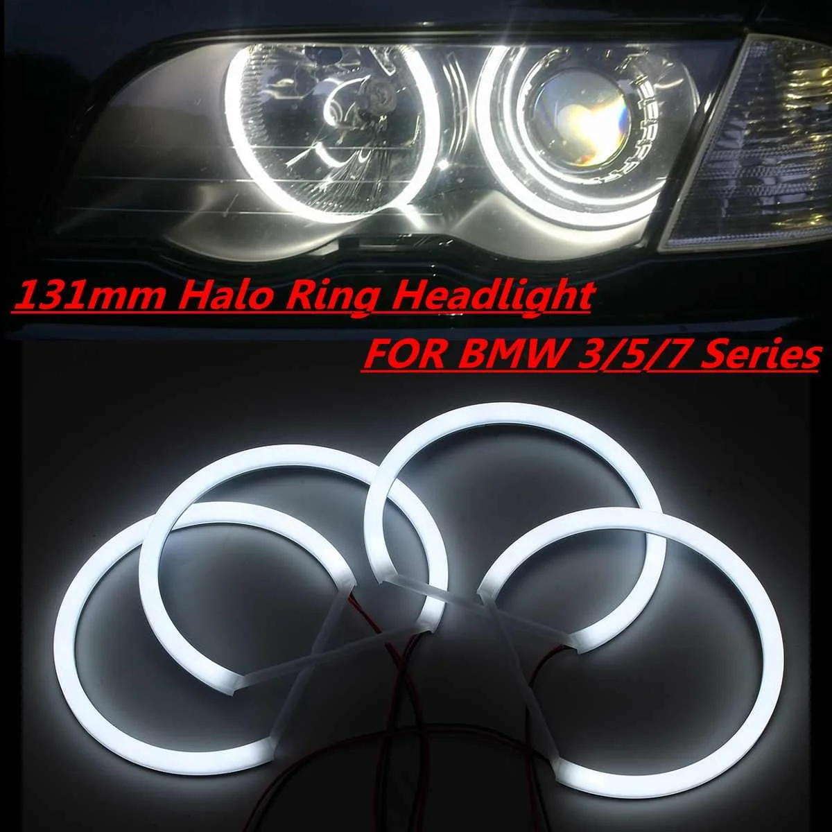 

4x131mm projector for Ultra bright SMD white LED angel eyes 2600LM 12V halo ring kit daytime light for BMW E36 E38 E39 E46