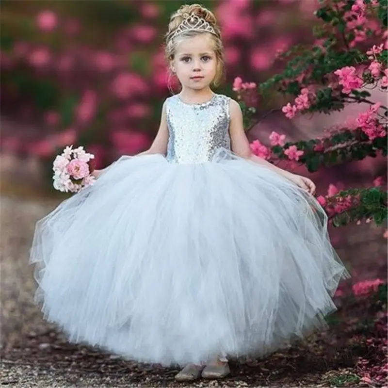 

Pudcoco Girl Bridesmaid Princess Wedding Dresses Sleeveless Elegant Ball Gown Baby Flower Kids Party Sequin Dresses for Girl