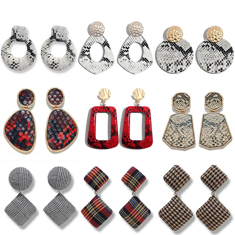 

Flatfoosie ZA Leopard Dangle Earrings For Women Fashion Round Geometric Leather Vintage Statement Bohemian Drop Earring Jewelry