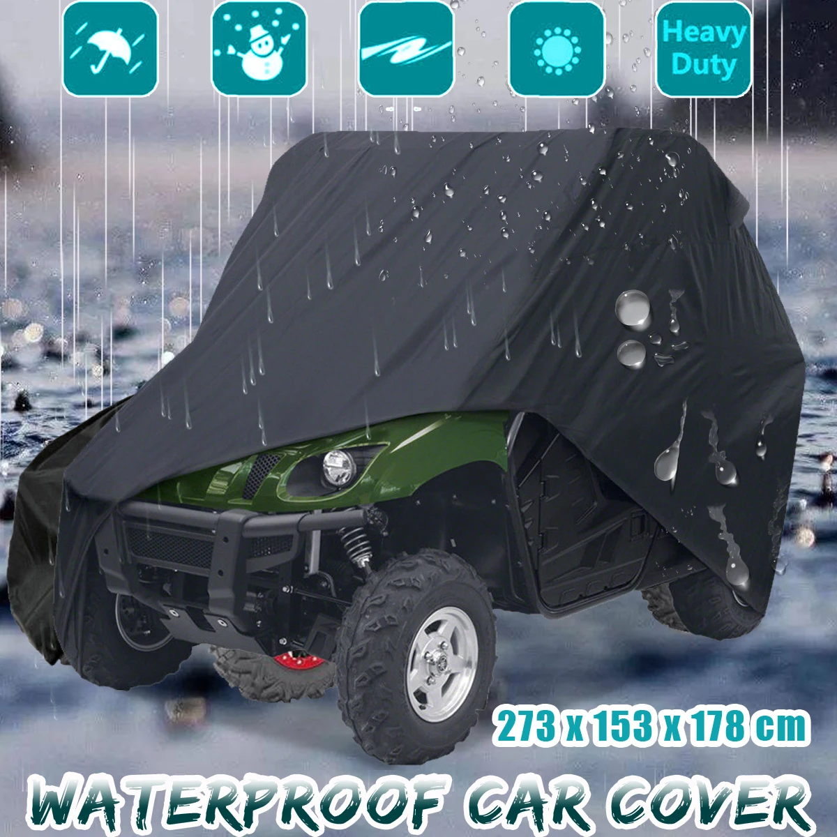 

Autoleader Black Polyester Waterproof Sun Protection Car Cover Case for Polaris RZR 273x153x178 cm Portable With Telescopic Belt