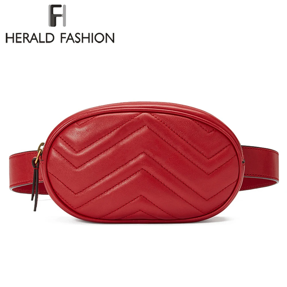 

Herald Fashion Waist Bag Women Waist Fanny Packs Belt Bag Luxury Brand PU Leather Chest Bag Red Black Color 2018 New Arrival