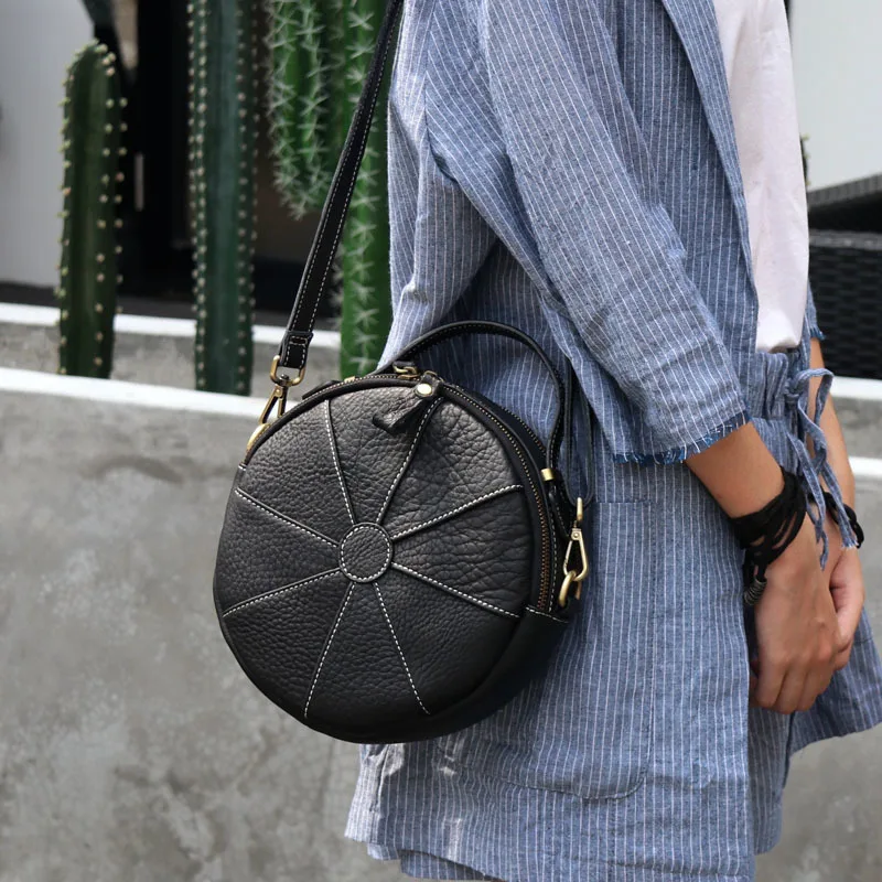 

Fashion Mini Women Handbag Genuine Leather 2019 New One Shoulder Cross-body Bags Lady Small Messenger Bag Round Sling Bag