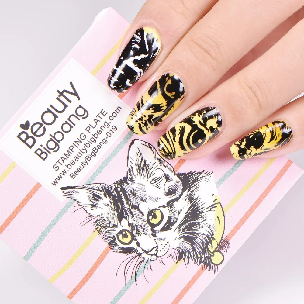 BEAUTYBIGBANG 6*6 см квадратная форма для ногтей шаблон штамповочной пластины для ногтей кот Тигр Леопард глаз маникюр ногтей штамповка пластины для ногтей