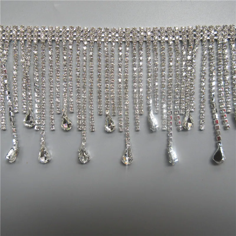 1 ярд/Лот Bling кисточкой цепь со стразами танец Серебряная чашечная шитье на