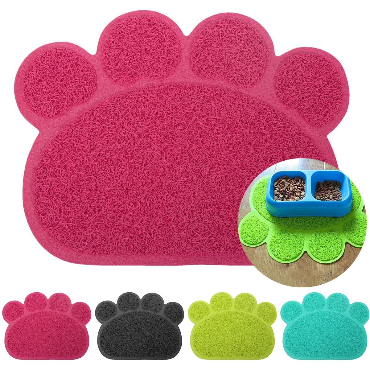 

30*40CM Pet Dog Cat Feeding Mat Paw Shape Puppy Kitten Dish Bowl Feed Placement Non-Slip Cat Litter Pad Easy Wipe Cleaning